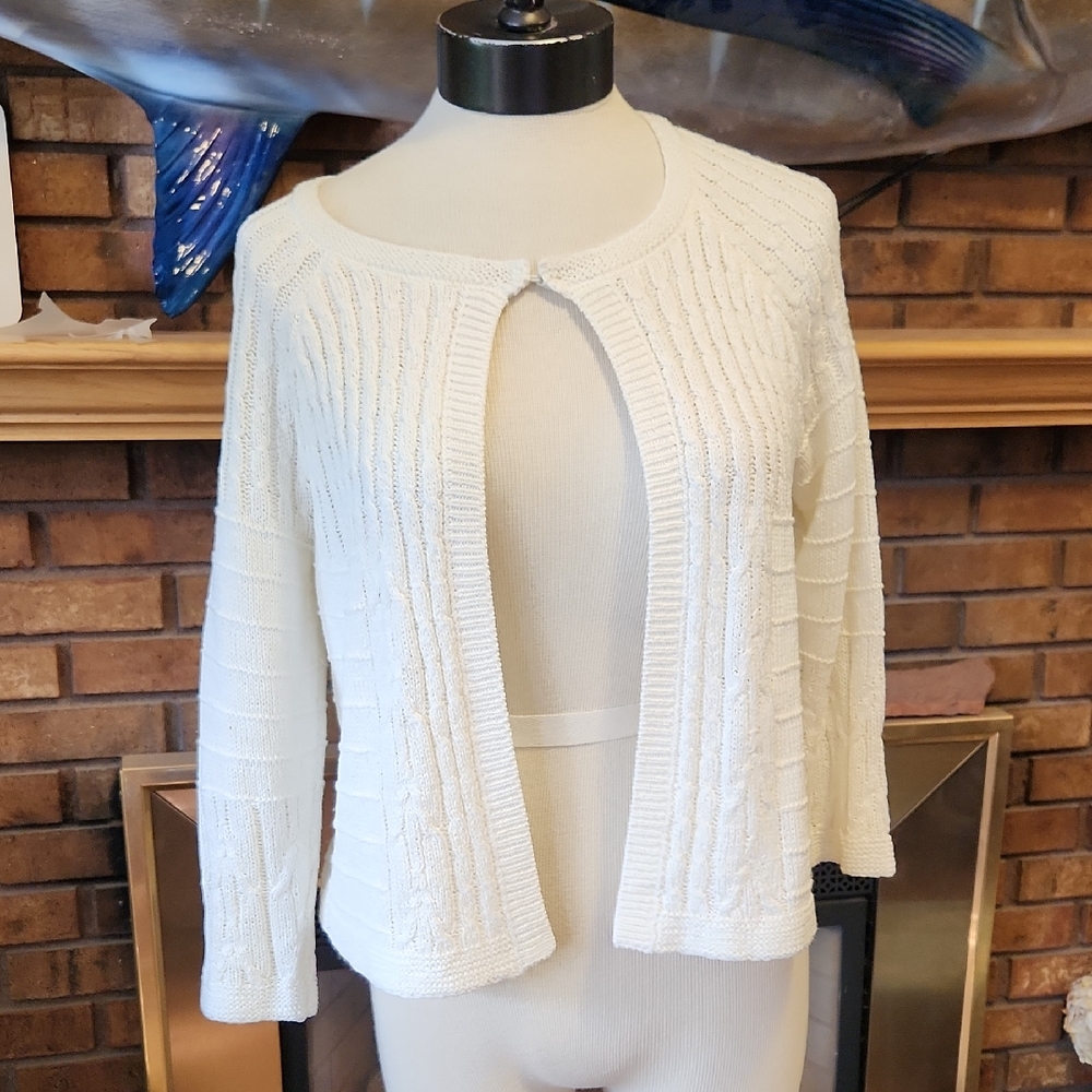 Calvin Klein White Open-Front Cardigan Size Small Ecru Off White Spring Easter